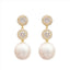 Drop CZ Pearl Stud Earrings - Gold