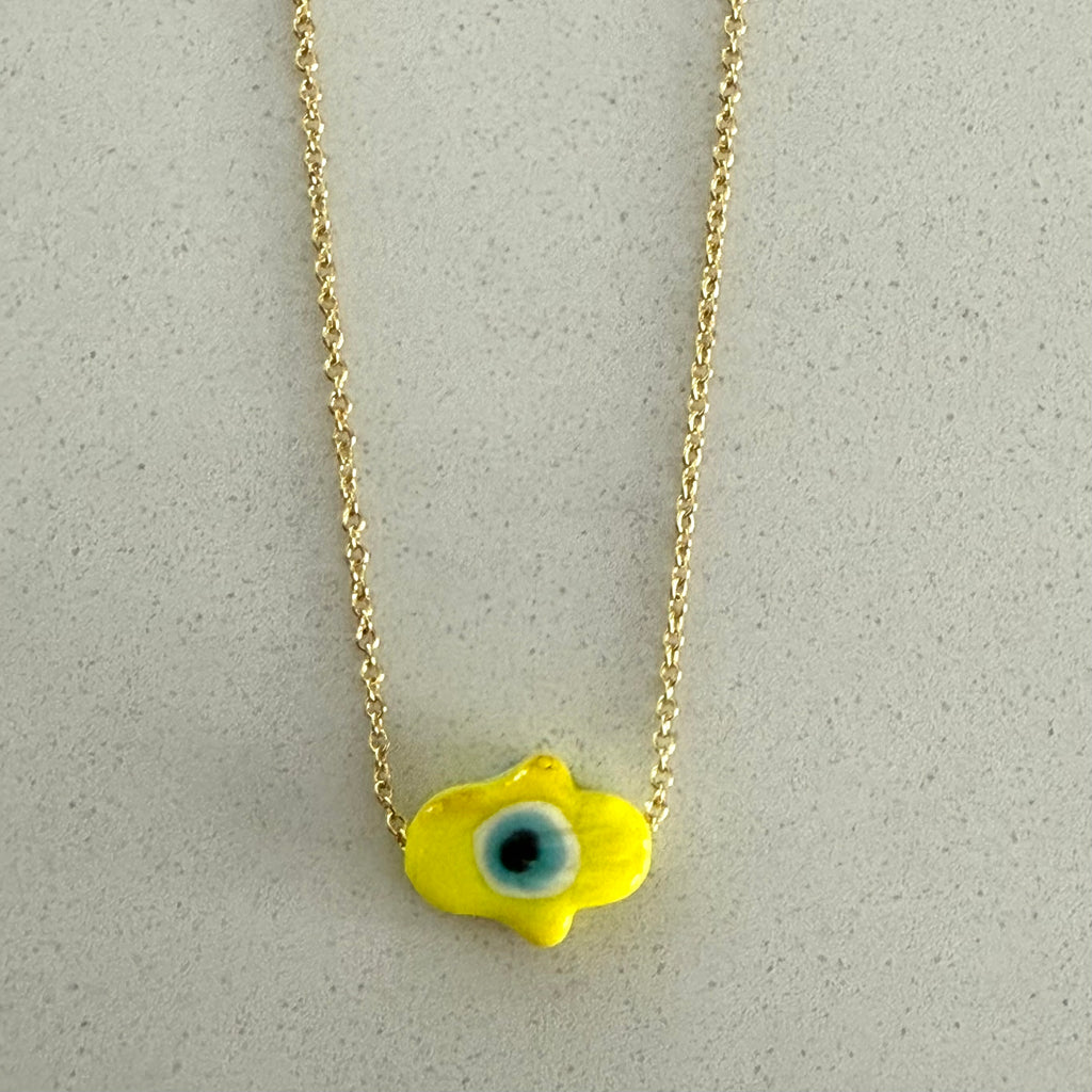 Ceramic Hamsa Necklace - Gold