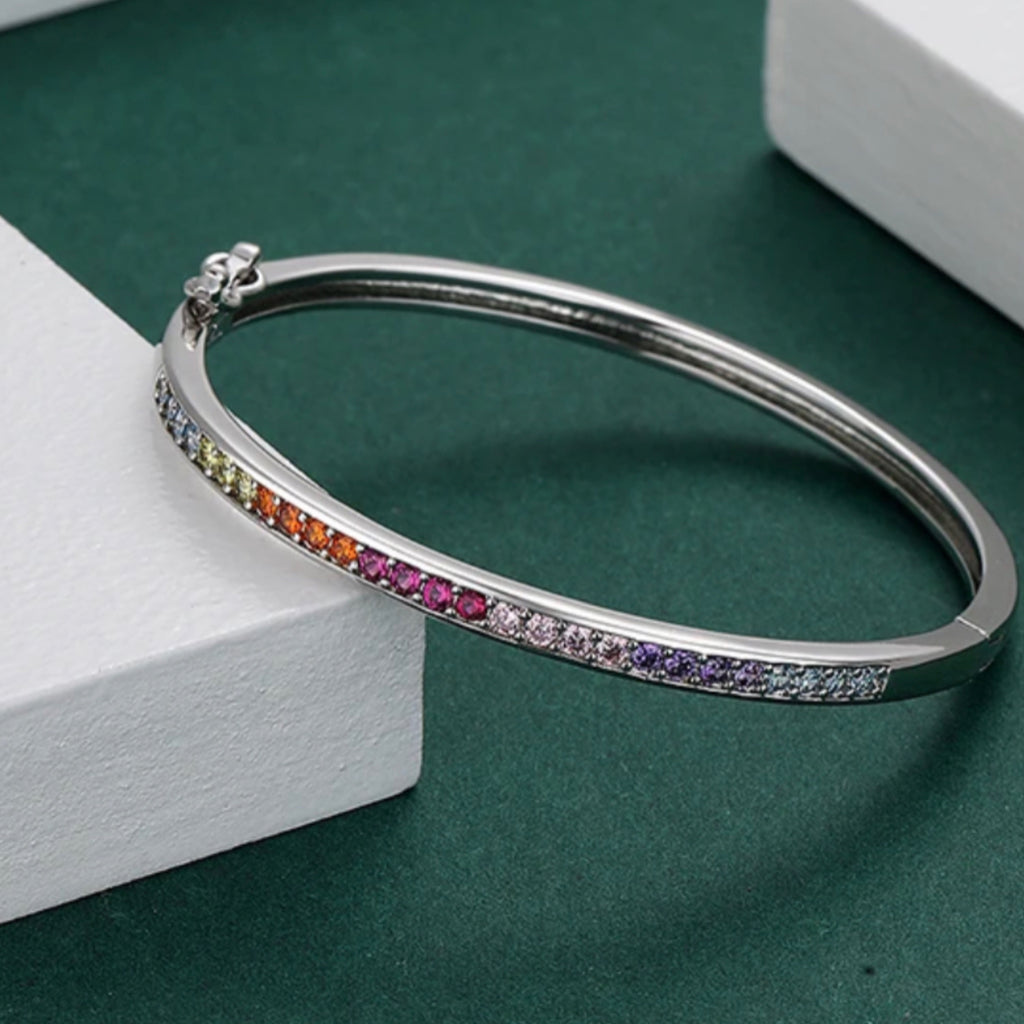 Kids Size Multicolor CZ Bangle Bracelet - Gold and Silver