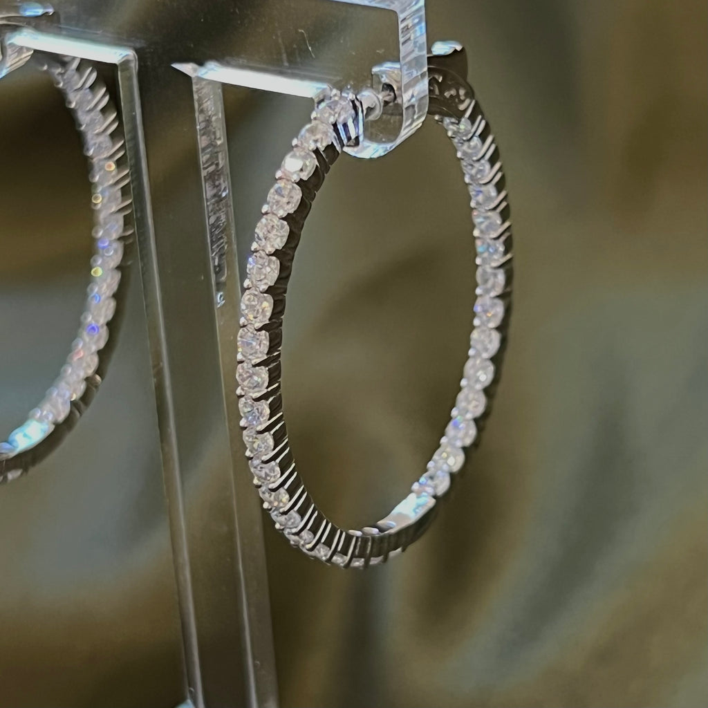 In and Out CZ Oval Shape 36”X 40” Hoop Earrings - Silver