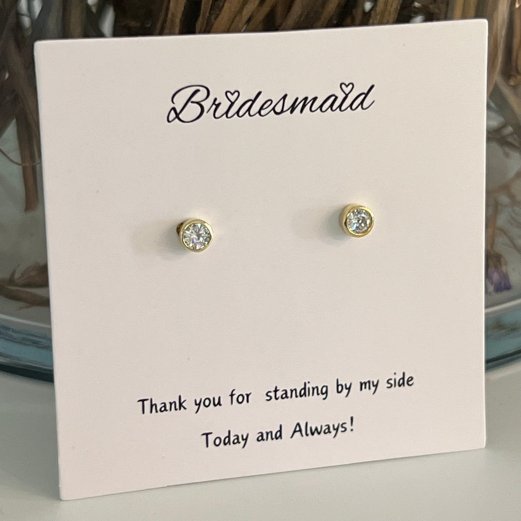 Bridesmaid Mini Bezel CZ Stud Earrings - Gold