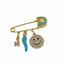 4 CM Blue Enamel Pin With CZ Happy Face Charm - Gold