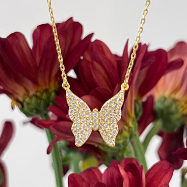 Sterling Silver Pave Butterfly Necklace - Gold or Silver