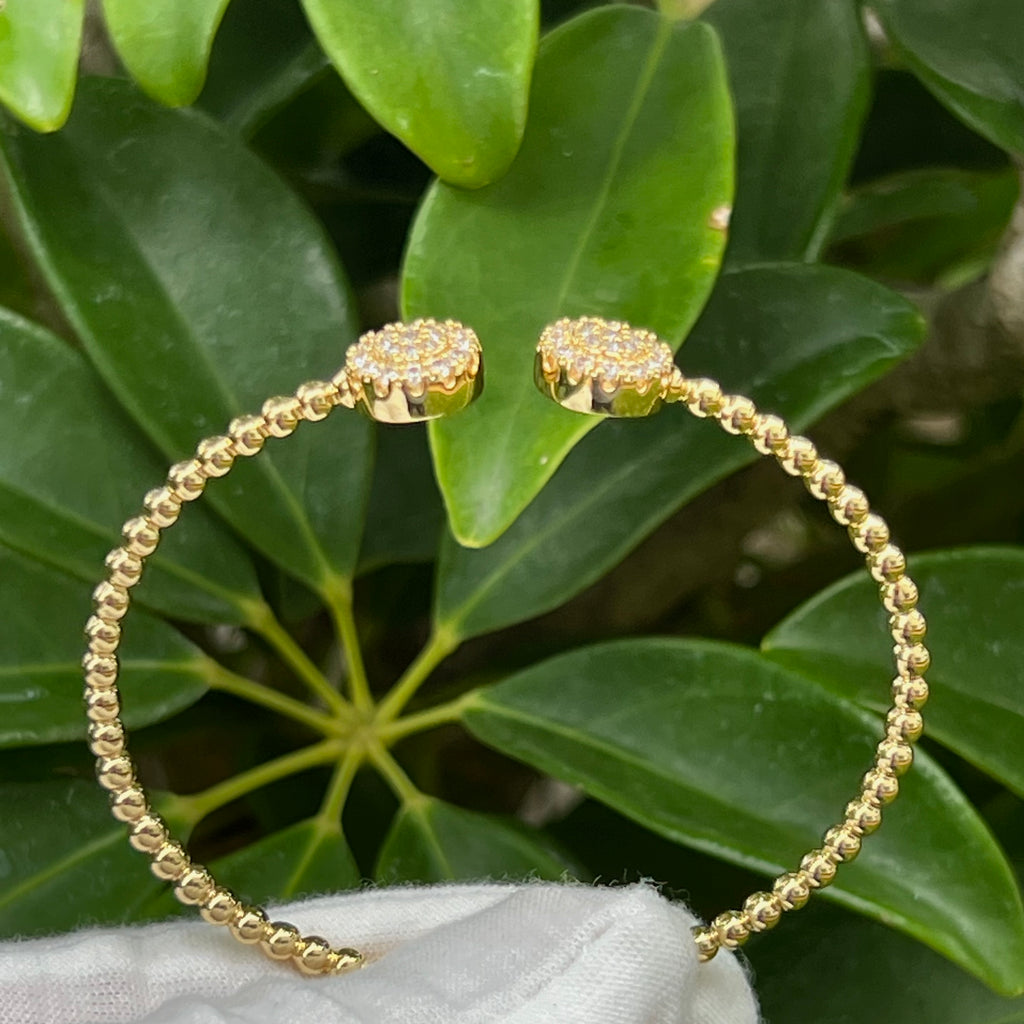 CZ Round Design Cuff Bracelet - Gold