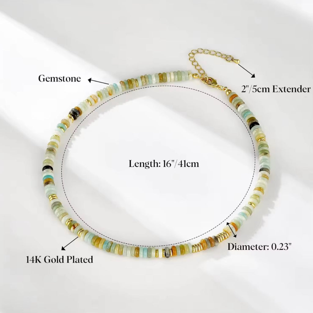 Beaded Gemstone Choker Hamsa Necklace - 14K Gold Plated