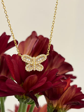 Sterling Silver CZ Butterfly Necklace - Gold or Silver