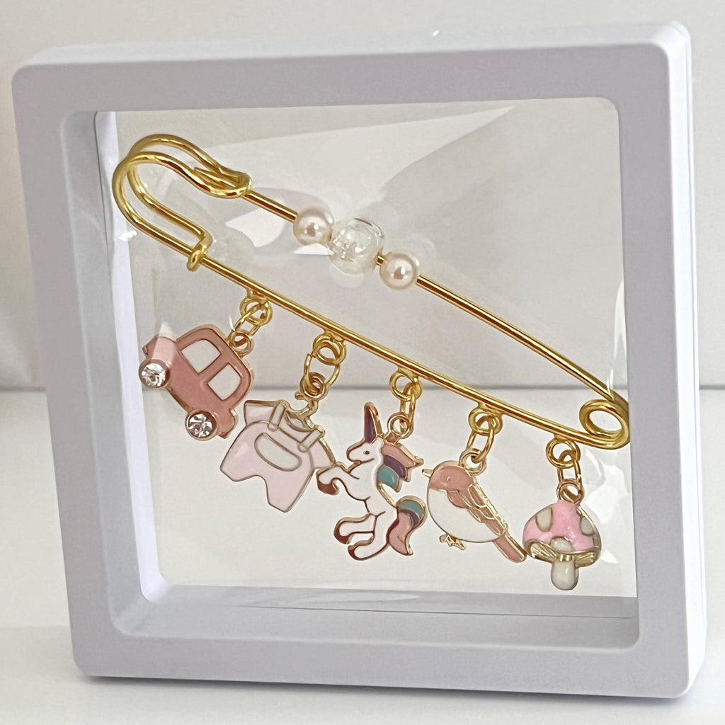 8 CM Plain Pin For Babies with Unicorn Charm - Gold