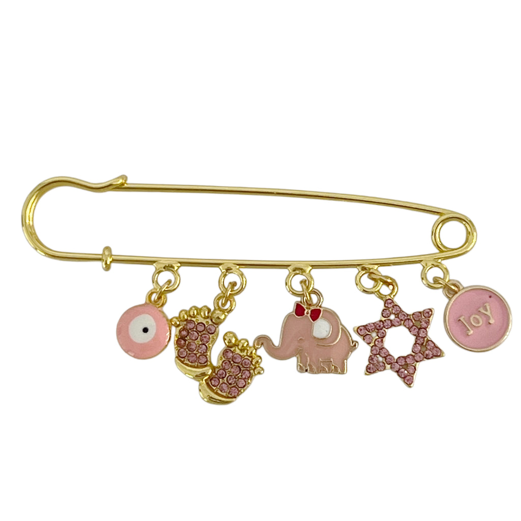 8 CM Plain Pin For Babies With Lucky and Protection Charms - Gold