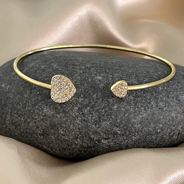 14k Gold Plated Four Leaf Both Sides Printed Bangle Bracelet