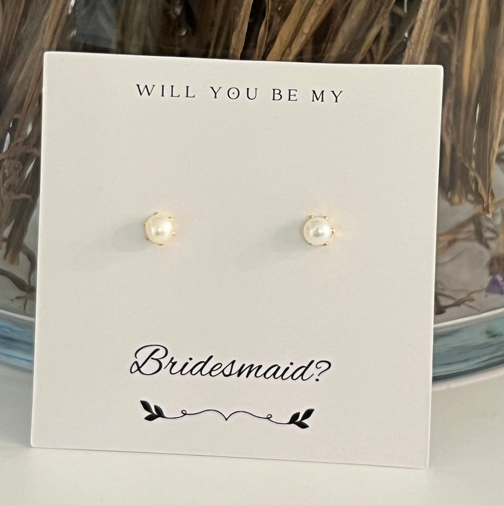 Bridesmaid Mini Pearl Stud Earrings - Gold