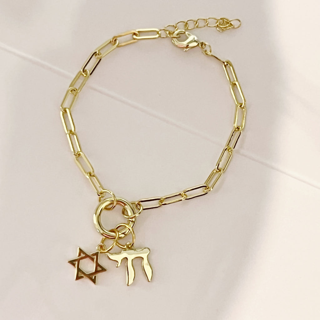 Faithful Charm Bracelet with Jewish Star and Chai