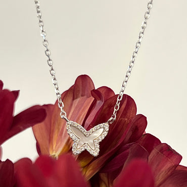 Small Mother of Pearl Butterfly Necklace - Gold or Silver