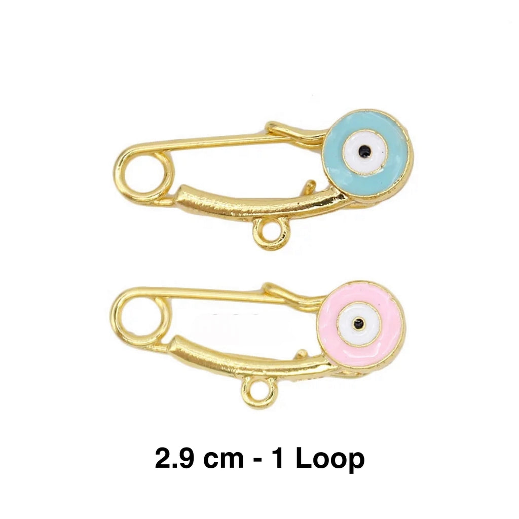 2.9 CM Evil Eye Baby Pin With Guardian Angel - Gold