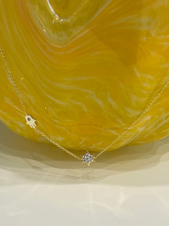 CZ Star of David/Hamsa Charms Necklace - Gold