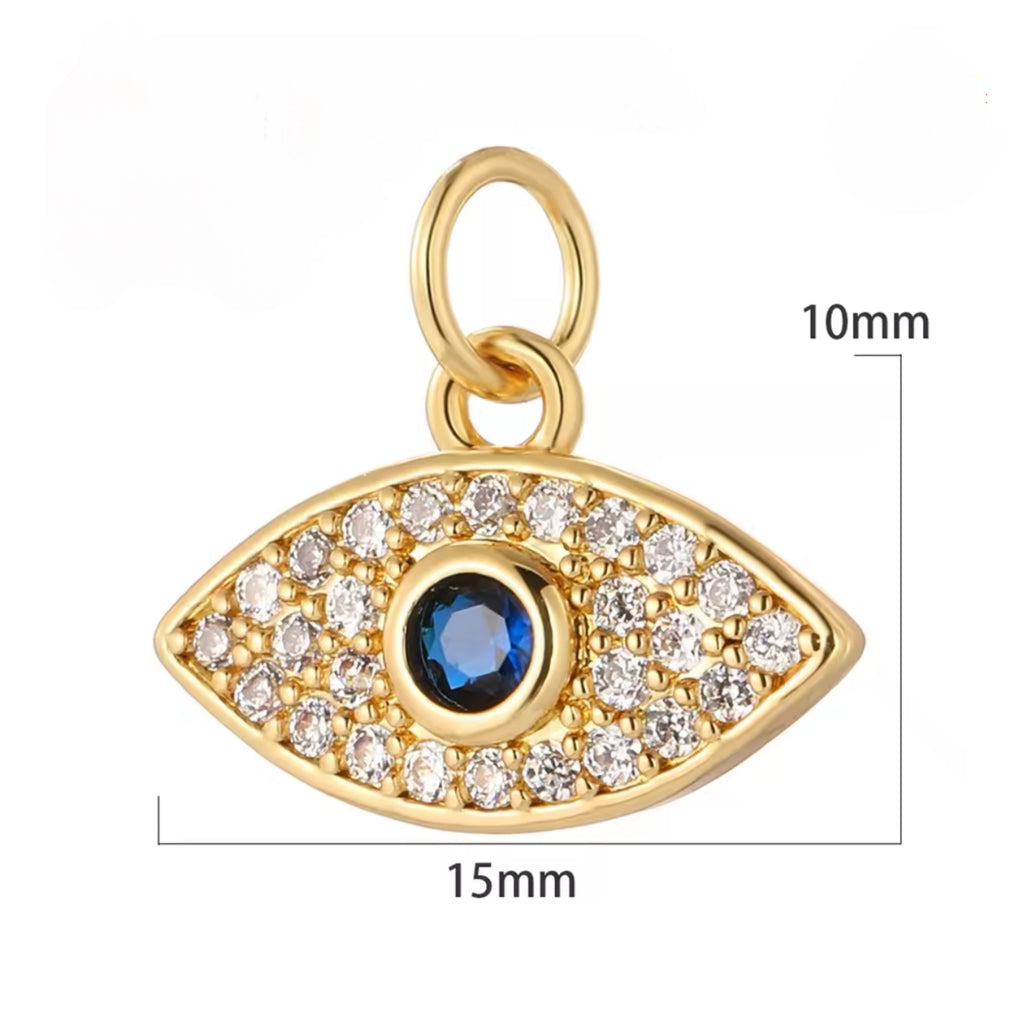 CZ Evil Eye & Horn Charms Necklace - Gold