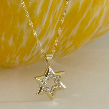 CZ Star of David Charm Necklace - Gold