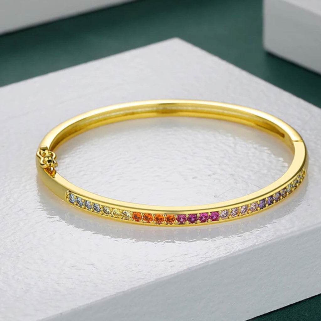 Kids Size Multicolor CZ Bangle Bracelet - Gold and Silver