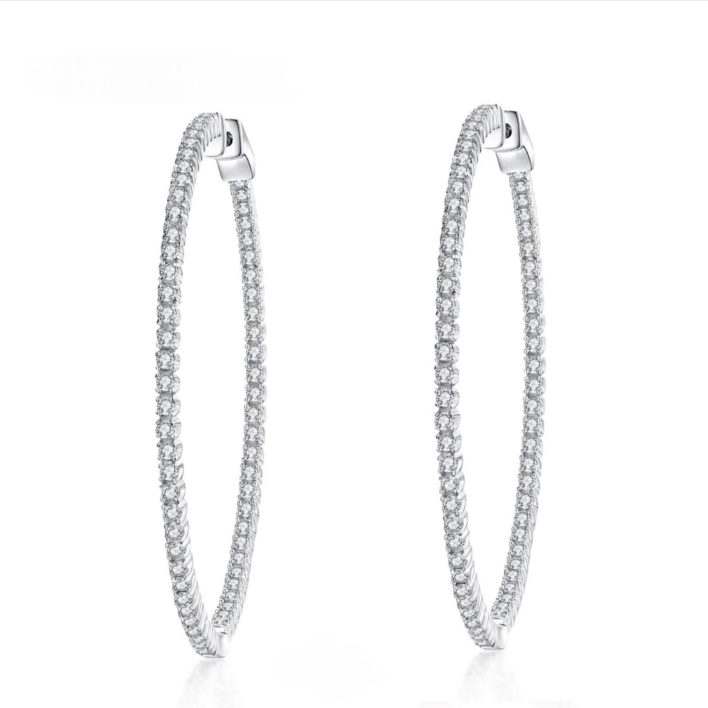 In & Out CZ 50 mm Round Hoop Earrings - Gold and Silver