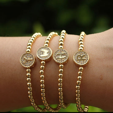 Stretch Beaded Initial Bracelet - Gold or Silver