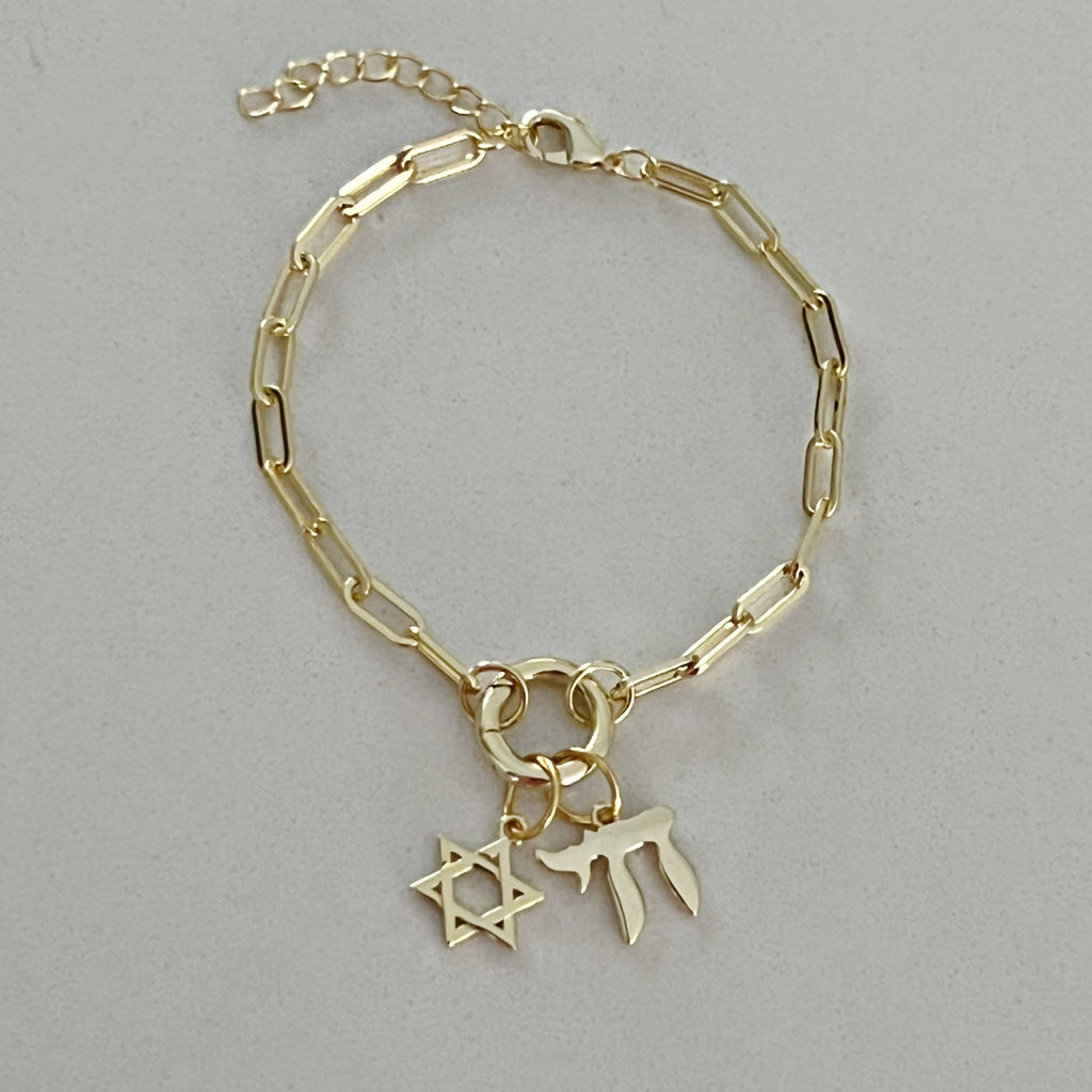 Faithful Charm Bracelet with Jewish Star and Chai