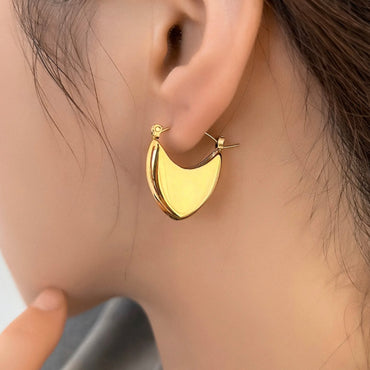 Stainless Steel Heart Hoop Earrings - 18K Gold Plated