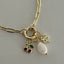 Link Bracelet with Cherries, Pearl, and Clover Charms - Gold