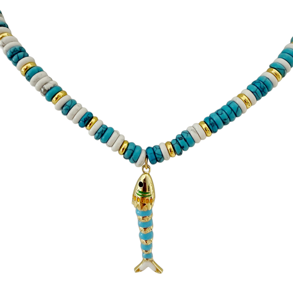 Lucky Fish Gemstone Necklace - Gold