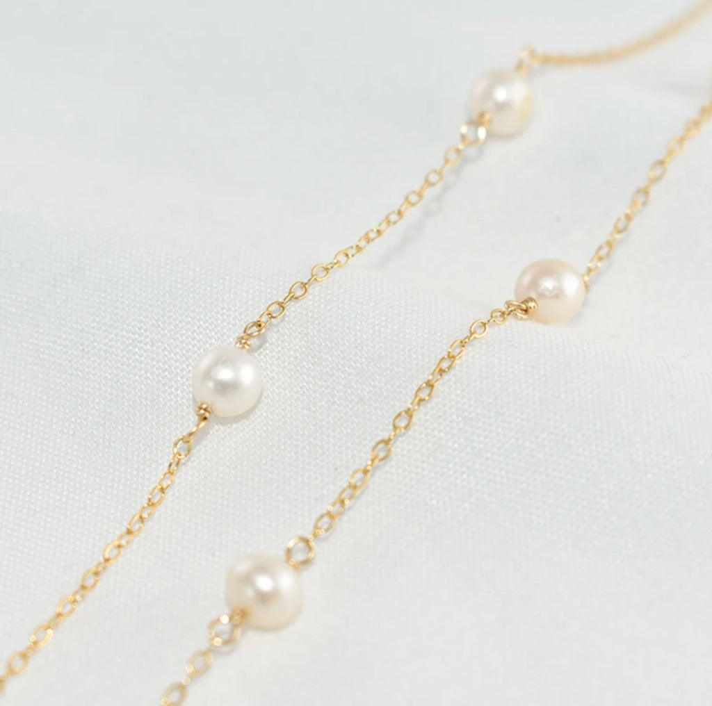 18K Gold Plated Freshwater Pearl Station Necklace.