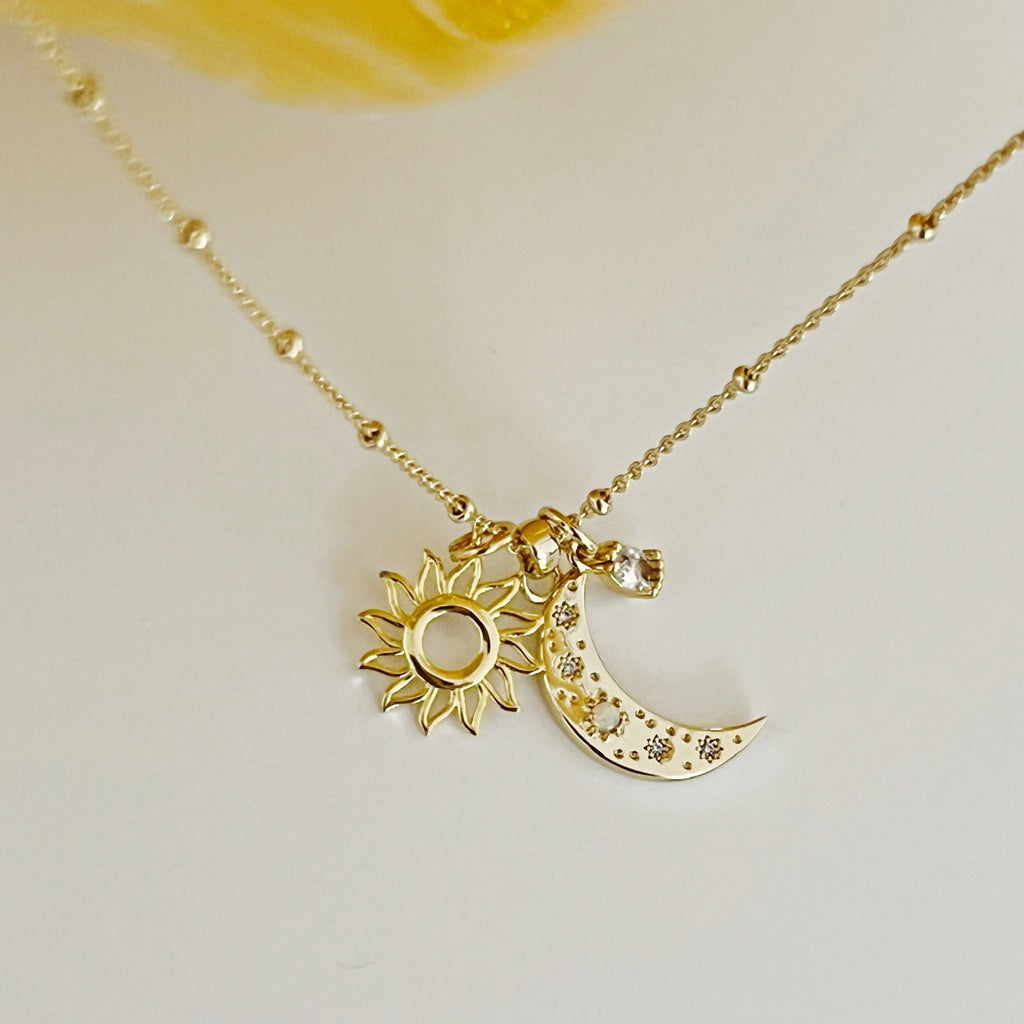 Moon & Sun Charms Necklace - Gold