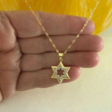 CZ Star of David Charm Necklace - Gold