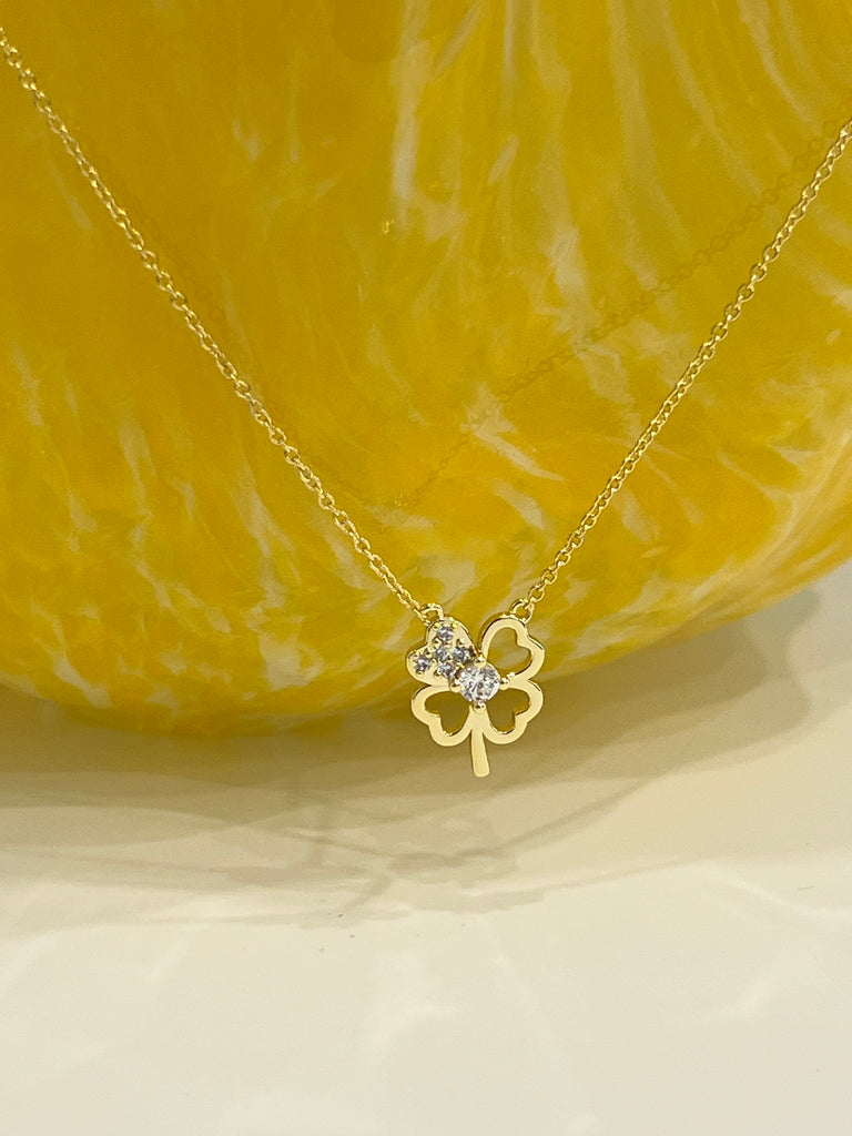 Bridesmaid CZ Small Clover Necklace - Gold