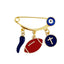 3.8 CM Blue Evil Eye Pin With Football Ball - Gold