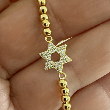 CZ Star of David Beaded Stretch Bracelet - Gold