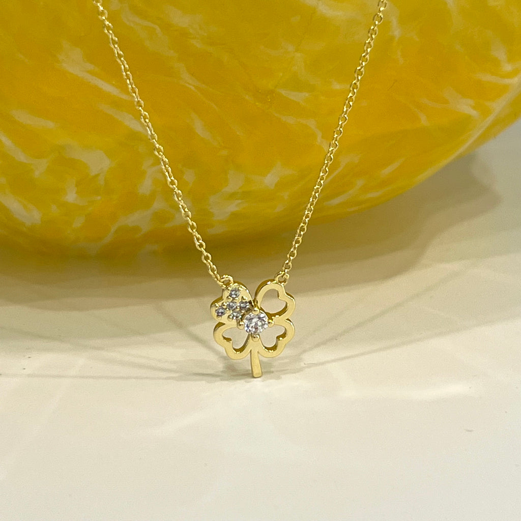 Bridesmaid CZ Small Clover Necklace - Gold