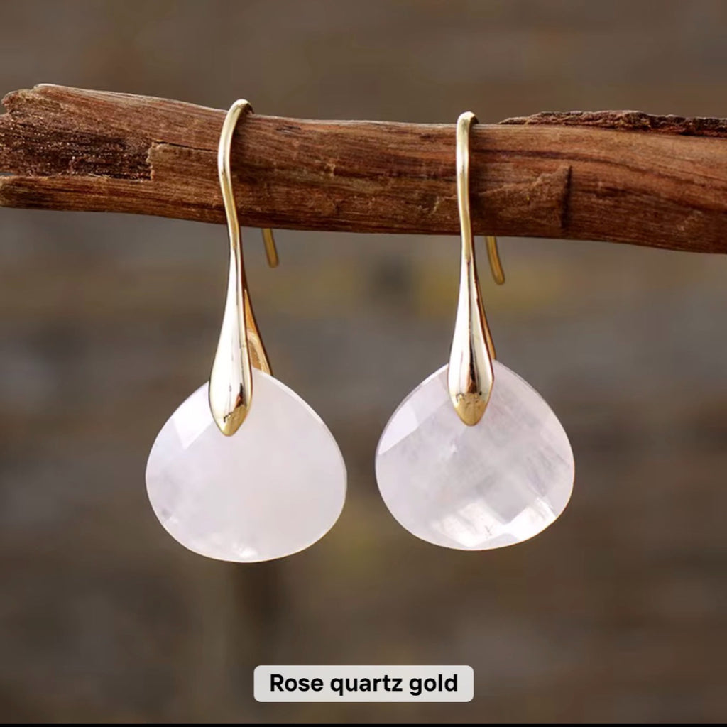 Faceted Gemstone Teardrop Earrings - Gold