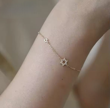 CZ 2 Star of David Charms Bracelet - Gold and Silver
