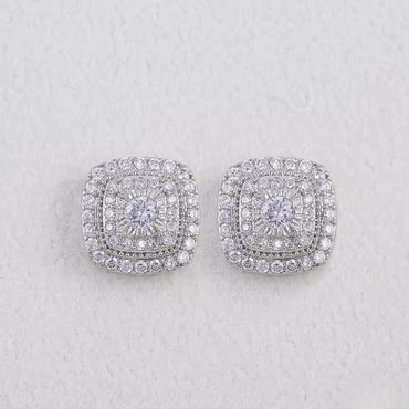 CZ Elegant Square Stud Earrings - Silver