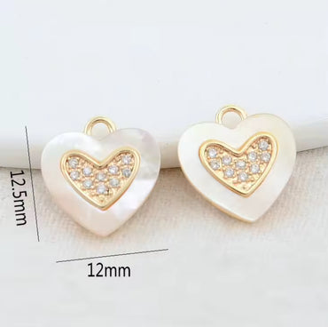 MOP/CZ Heart Charm - Gold