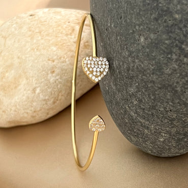 925 Sterling Silver Cuff Bracelet with CZ Hearts - Gold