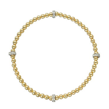 CZ Crystal Cylinder Beaded Stretch Bracelet- 18k Gold Plated.