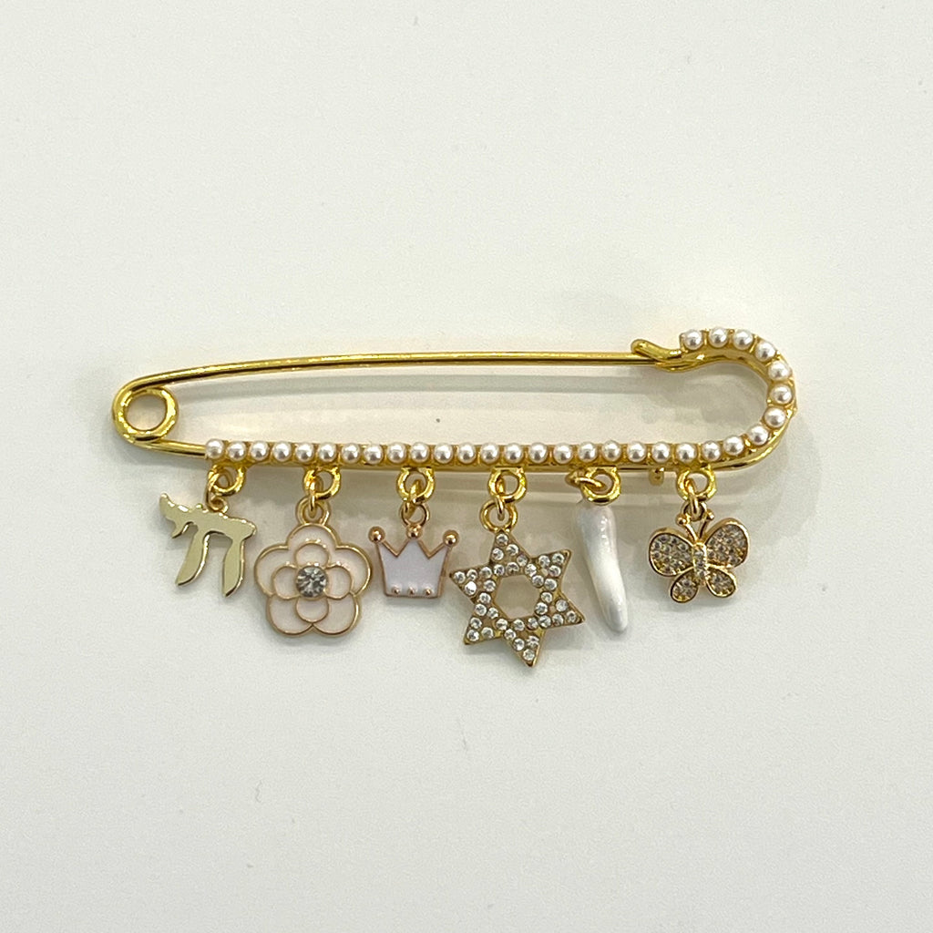 8 CM Pearl Jewish Bride Pin - Gold