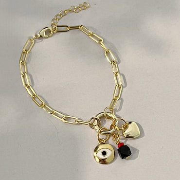 Protection Charms Bracelet With Genuine Azabache - Gold