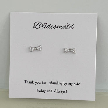 Bridesmaid Mini CZ Bow Stud Earrings - Silver