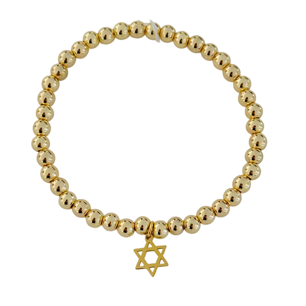 Beaded Stretch Bracelet with Hamsa, Chai or Star of David Charm.