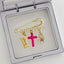 4 CM Pearl Pin With Fuchsia Pink Cross and Girl Charms - Gold