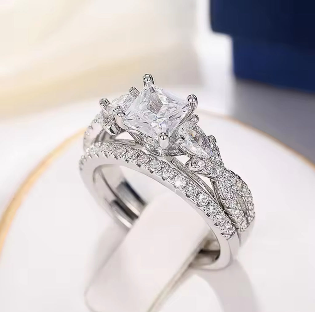 Wedding CZ Ring Set - Silver