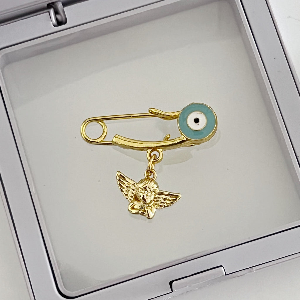 2.9 CM Evil Eye Baby Pin With Guardian Angel - Gold