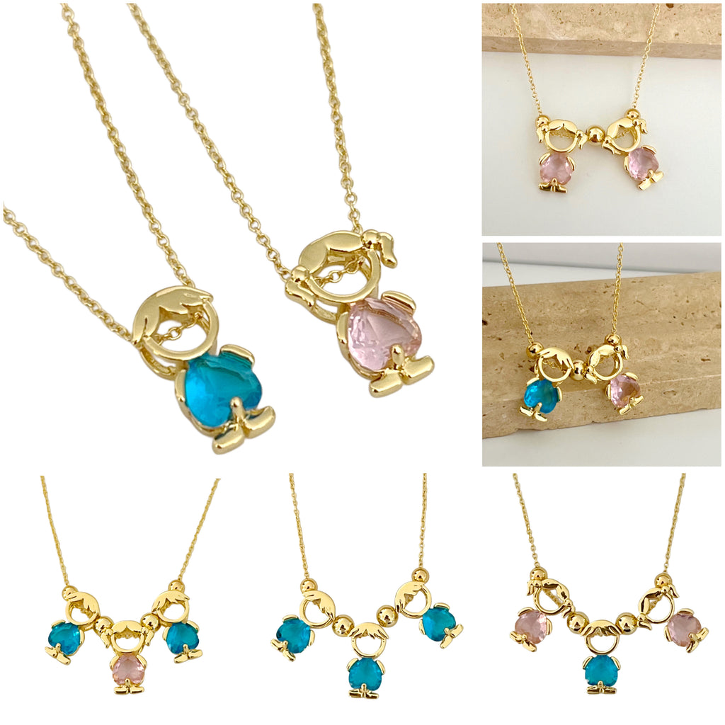 CZ Boy & Girl Pendant Necklace - Gold