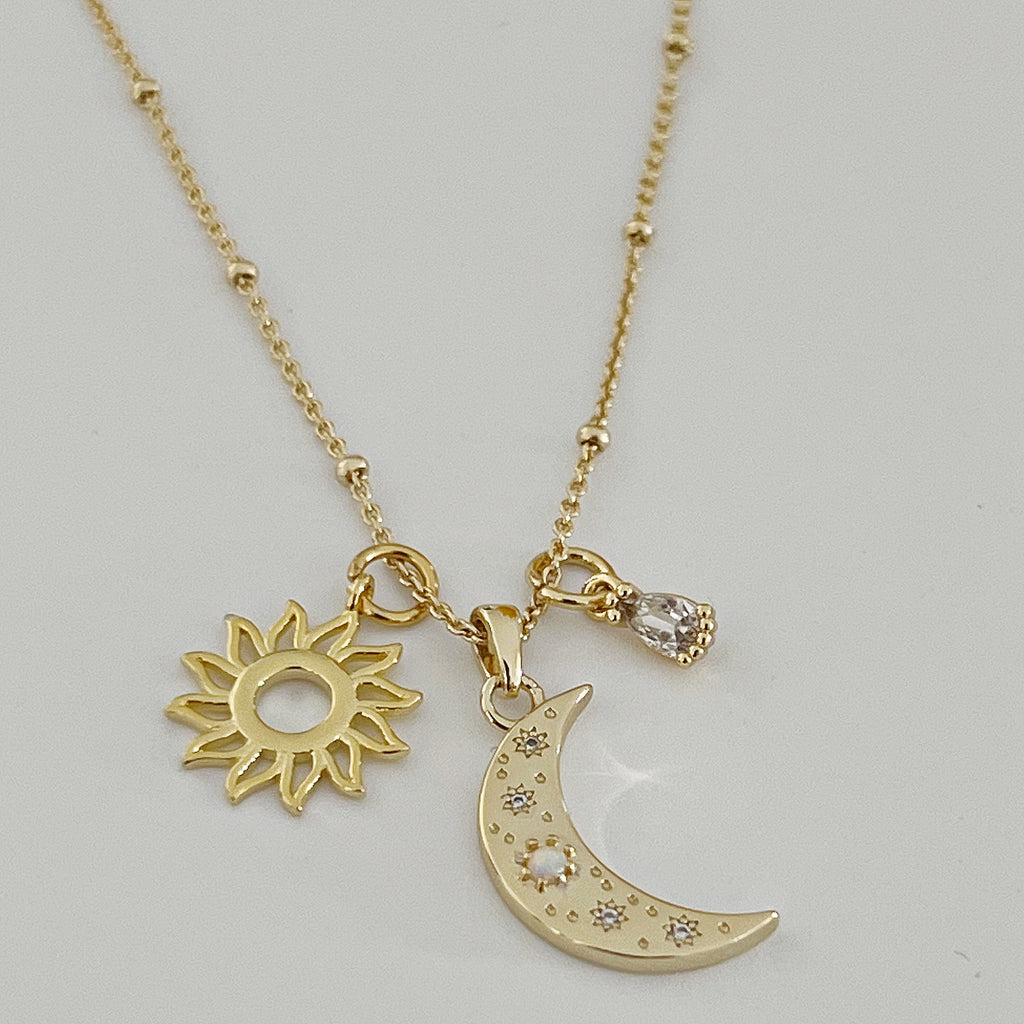 Moon & Sun Charms Necklace - Gold