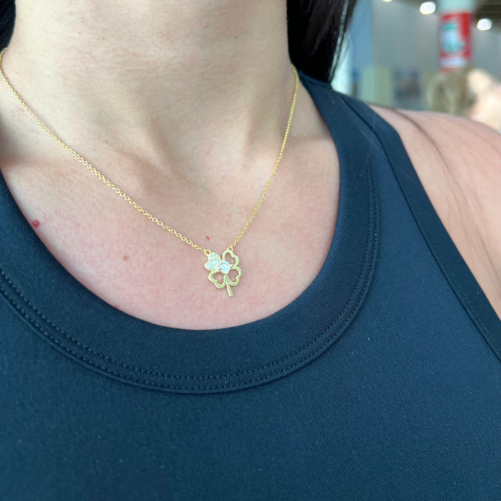 Bridesmaid CZ Small Clover Necklace - Gold